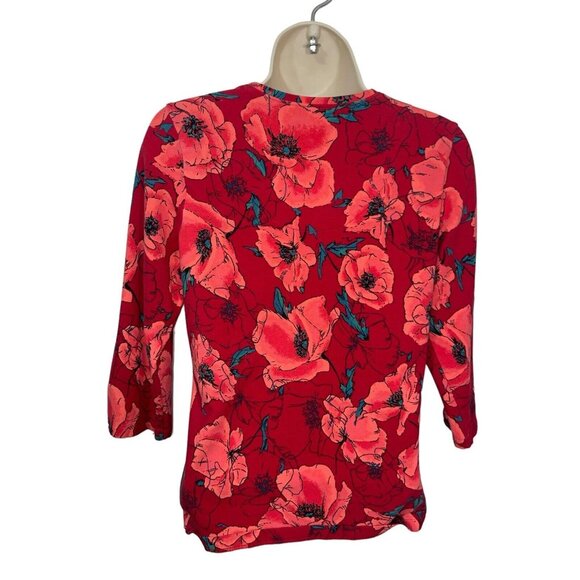 DENIM & COMPANY Women's XS Red Floral Stretch Fabric Top - Picture 2 of 10